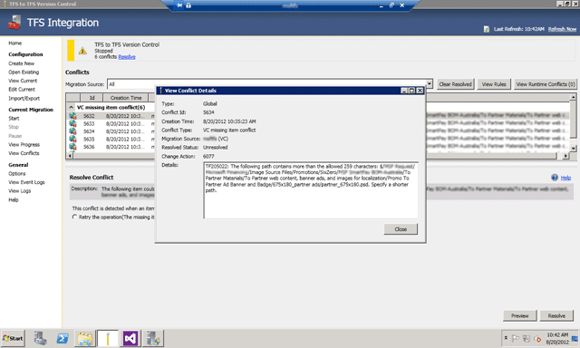 TFS Integration Tools - Issue: TF205022: The following path contains ...