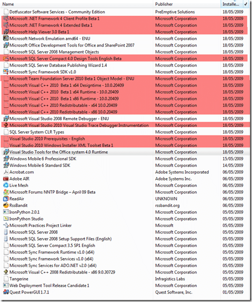 Uninstalling Visual Studio 2010 Beta 1 | Engineering Leadership in AI ...